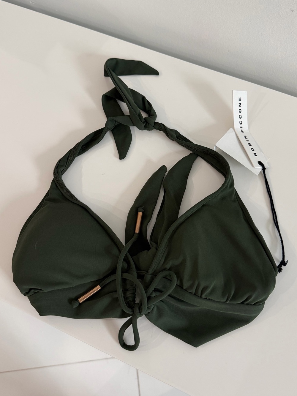 Robin Piccone Olive Green Halter Bikini Top